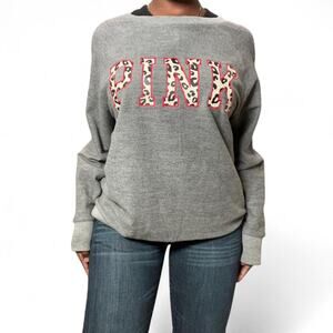 Victoria's Secret PINK Grey Leopard Print Crewneck Sweatshirt, Small
